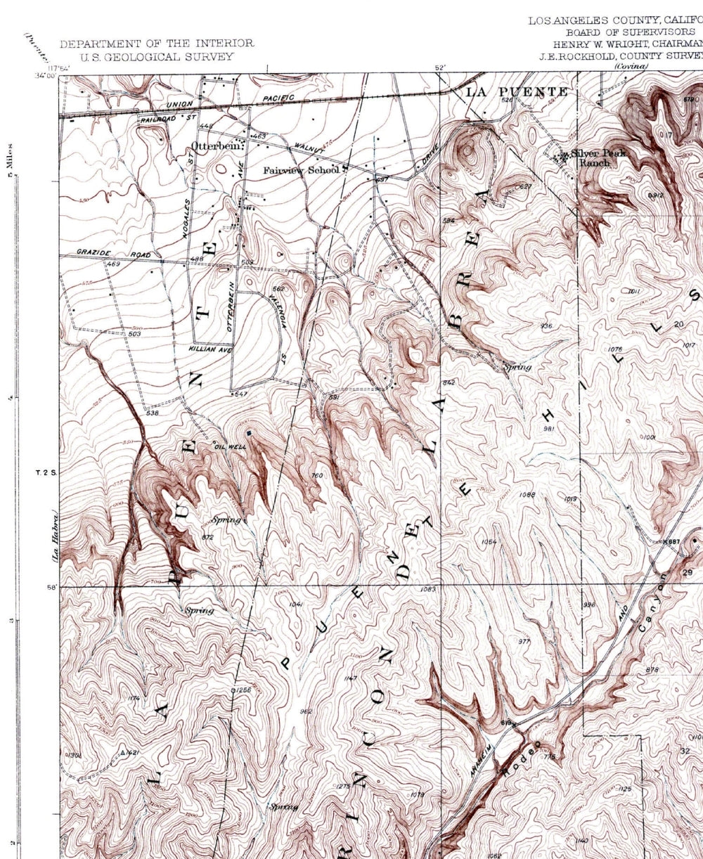 Topographical Map - La Brea California Quad - USGS 1928 - 23 x 28.73 - Vintage Wall Art