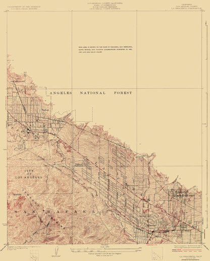 Topographical Map - La Crescenta California Quad - USGS 1928 - 23 x 28.56 - Vintage Wall Art