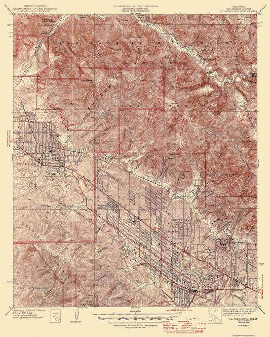 Topographical Map - La Crescenta California Quad - USGS 1939 - 23 x 28.63 - Vintage Wall Art