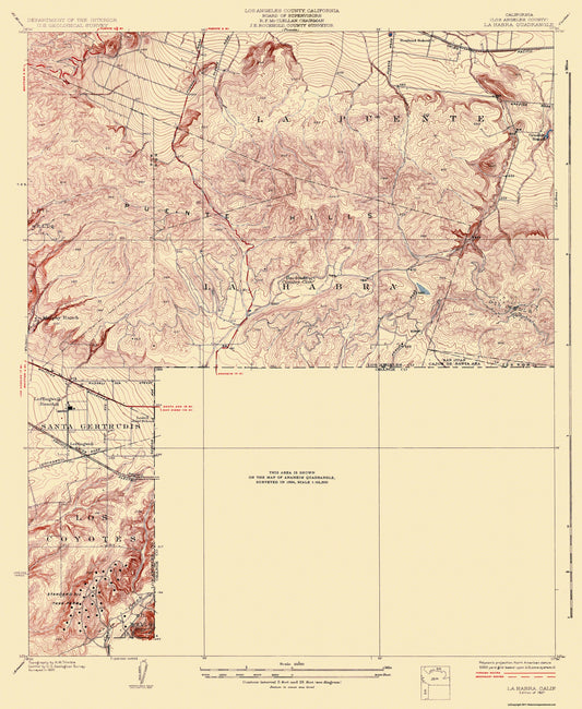 Topographical Map - La Habra California Quad - USGS 1927 - 23 x 28.06 - Vintage Wall Art