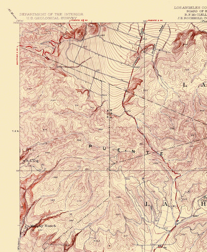 Topographical Map - La Habra California Quad - USGS 1927 - 23 x 28.06 - Vintage Wall Art