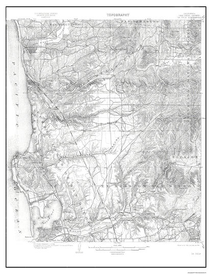 Topographical Map - La Jolla California Quad - USGS 1903 - 23 x 29.75 - Vintage Wall Art