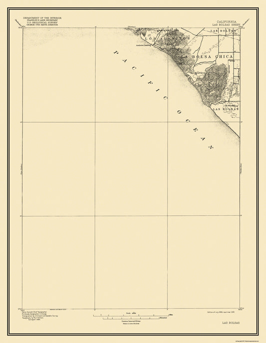 Topographical Map - Las Bolsas California Quad - USGS 1896 - 23 x 29.63 - Vintage Wall Art