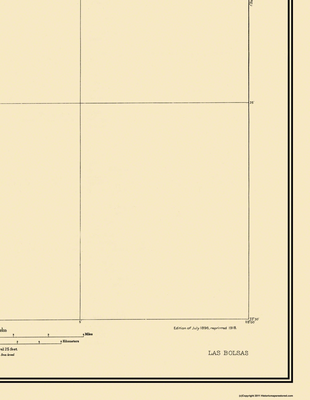 Topographical Map - Las Bolsas California Quad - USGS 1896 - 23 x 29.63 - Vintage Wall Art