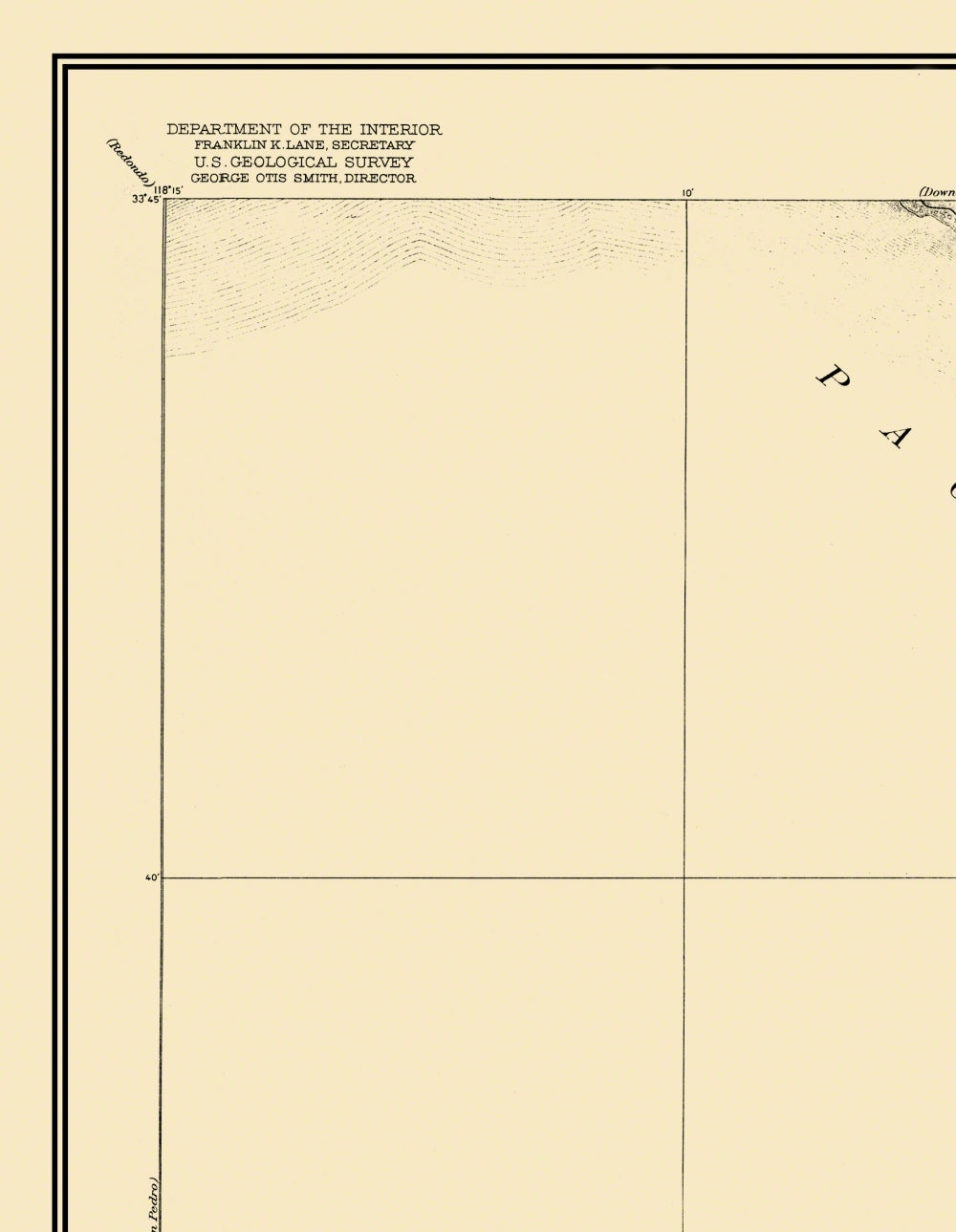 Topographical Map - Las Bolsas California Quad - USGS 1896 - 23 x 29.63 - Vintage Wall Art