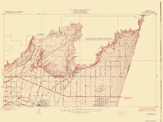 Topographical Map - La Vern California Quad - USGS 1928 - 30.81 x 23 - Vintage Wall Art