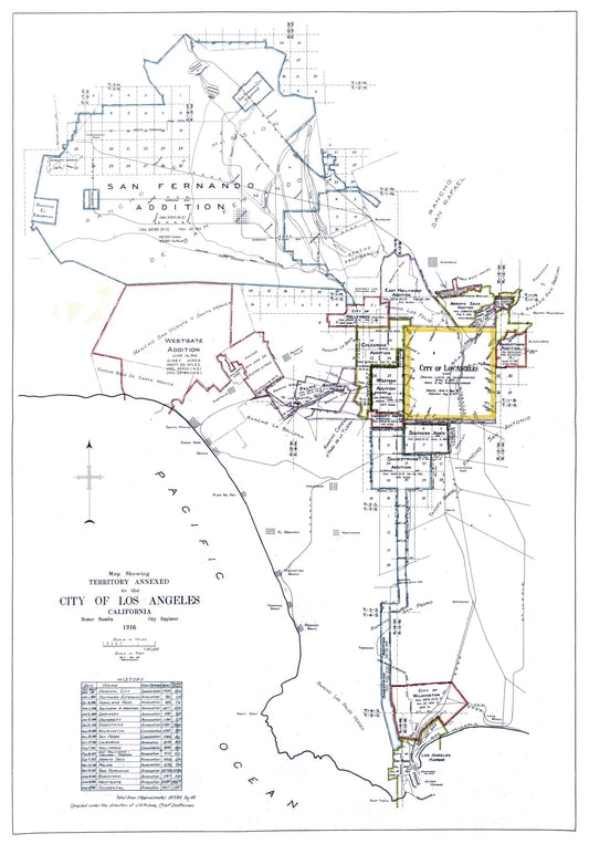 Historic City Map - Los Angeles California Annexed - Hamlin 1916 - 23 x 32.91 - Vintage Wall Art