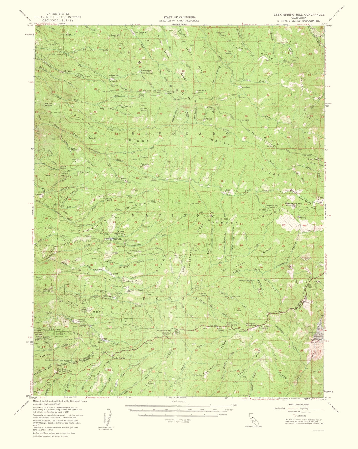 Topographical Map - Leek Spring Hill California Quad - USGS 1962 - 23 x 28.82 - Vintage Wall Art