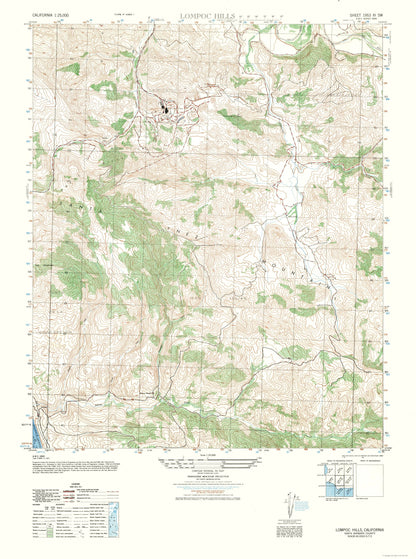 Topographical Map - Lompoc Hills Sheet - US Army 1947 - 23 x 30.91 - Vintage Wall Art