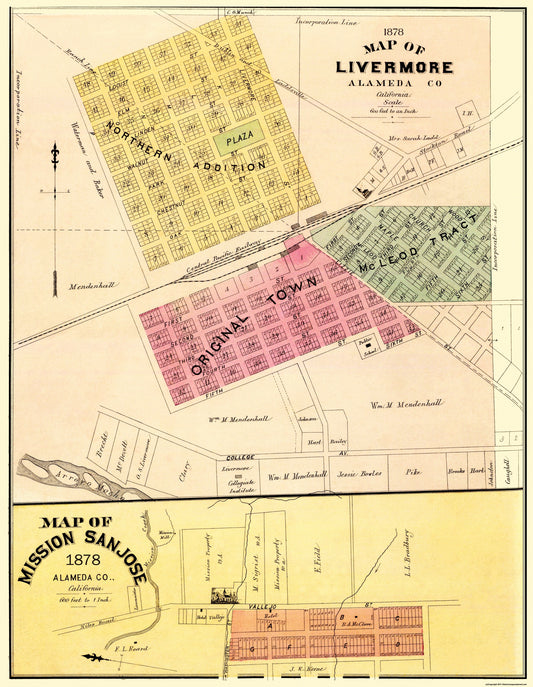 Historic City Map - Livermore Mission San Jose California - Thompson 1878 - 23 x 29 - Vintage Wall Art