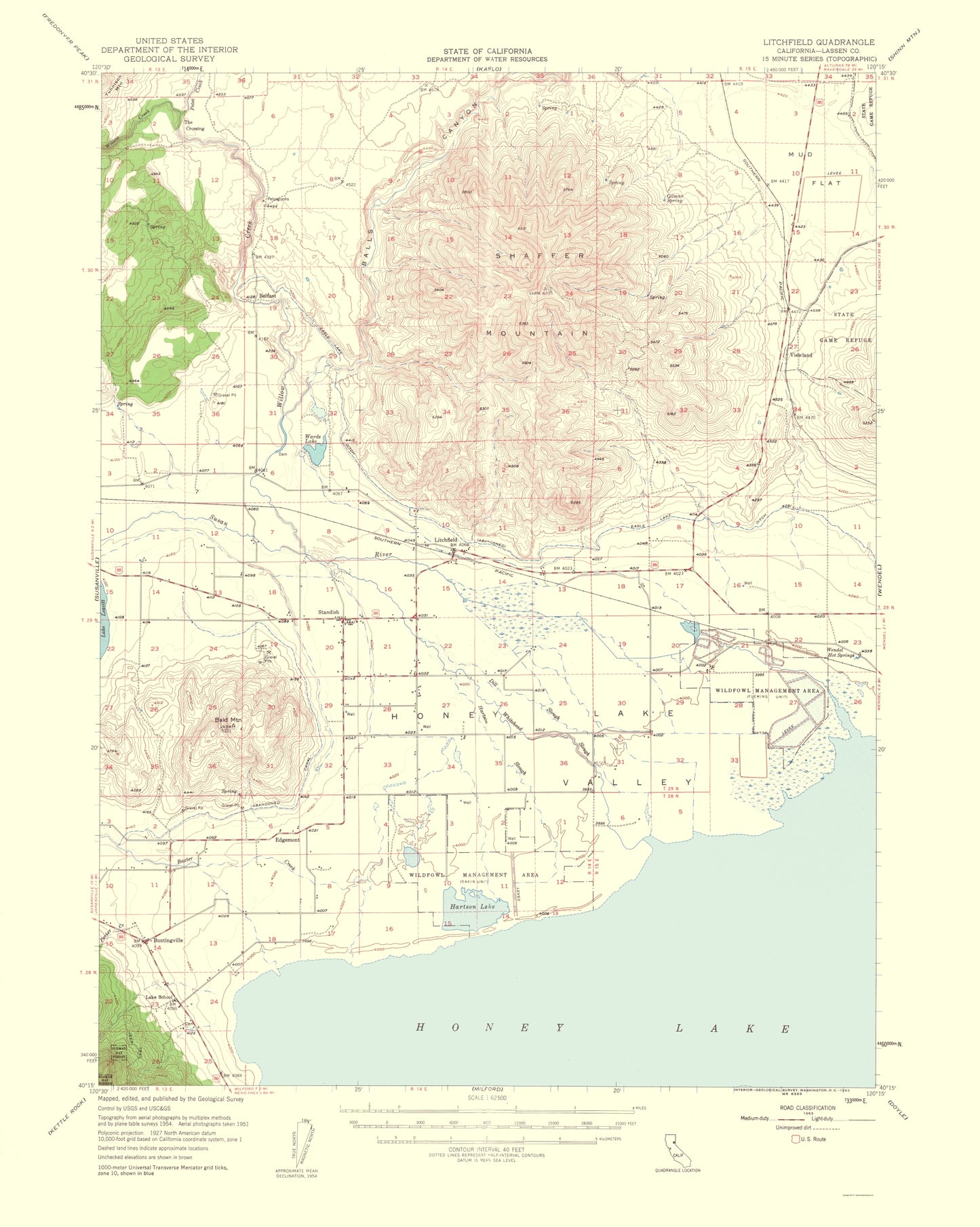 Topographical Map - Litchfield California Quad - USGS 1954 - 23 x 28.80 - Vintage Wall Art