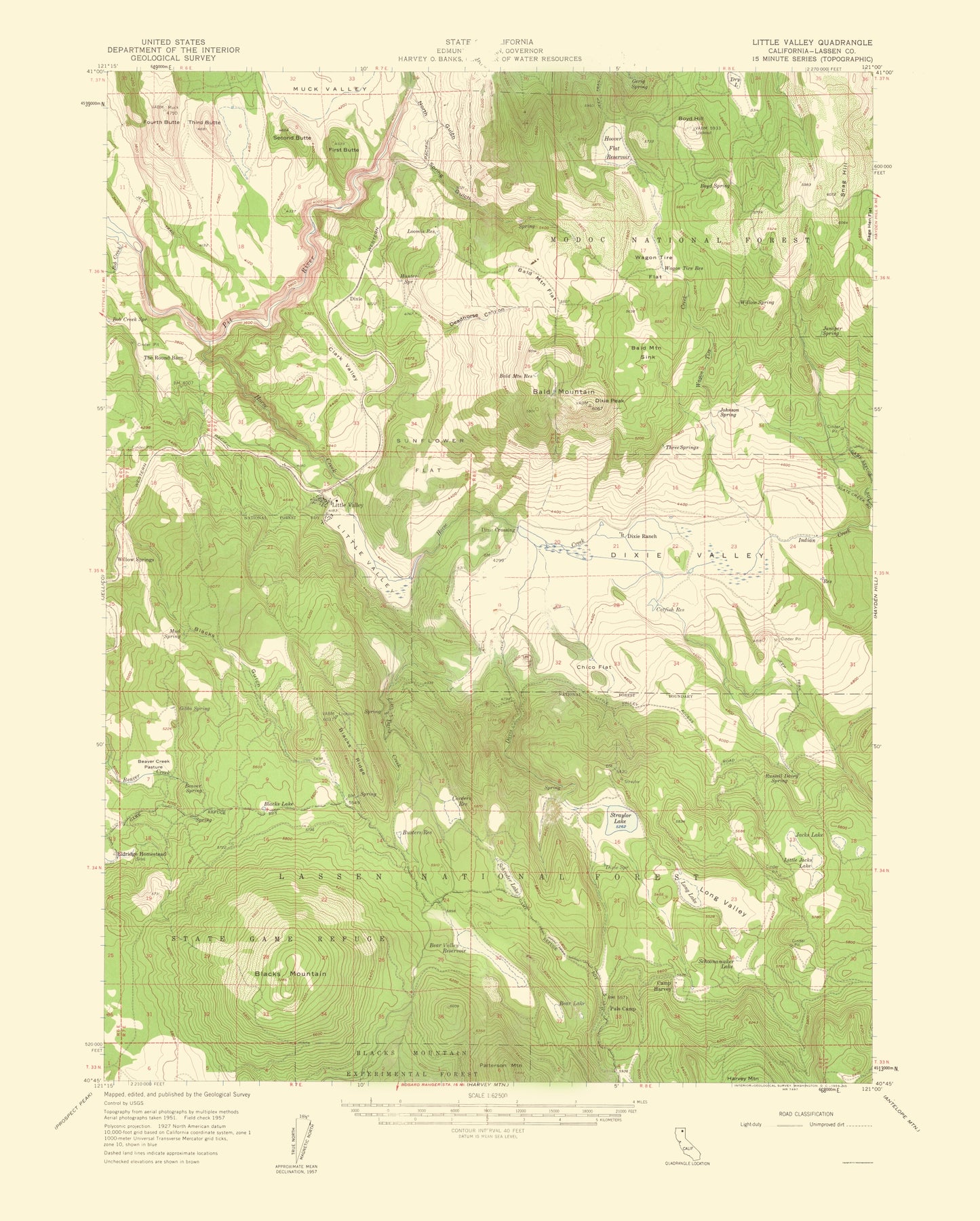 Topographical Map - Little Valley California Quad - USGS 1959 - 23 x 28.66 - Vintage Wall Art