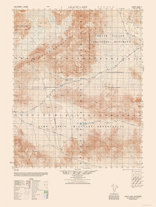 Topographical Map - Leach Lake Sheet - US Army 1948 - 23 x 30.54 - Vintage Wall Art