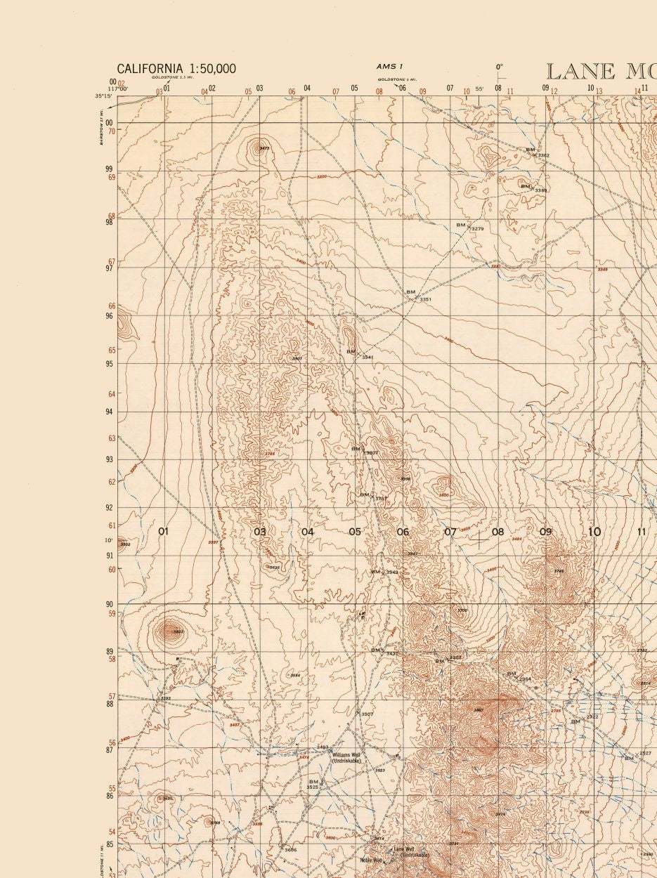 Topographical Map - Lane Mountain Sheet - US Army 1948 - 23 x 30.74 - Vintage Wall Art