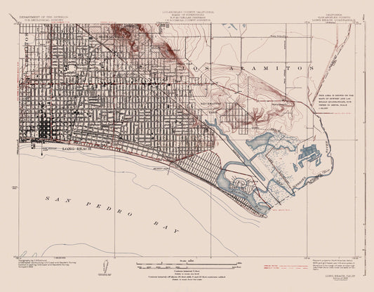 Topographical Map - Long Beach California Quad - USGS 1925 - 29.44 x 23 - Vintage Wall Art