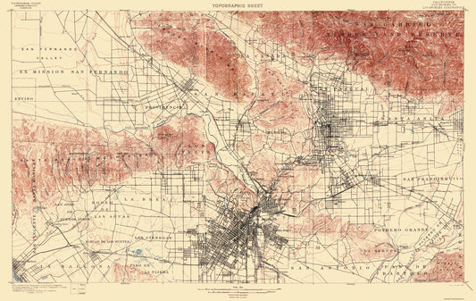 Topographical Map - Los Angeles California Quad - USGS 1900 - 36.38 x 23 - Vintage Wall Art