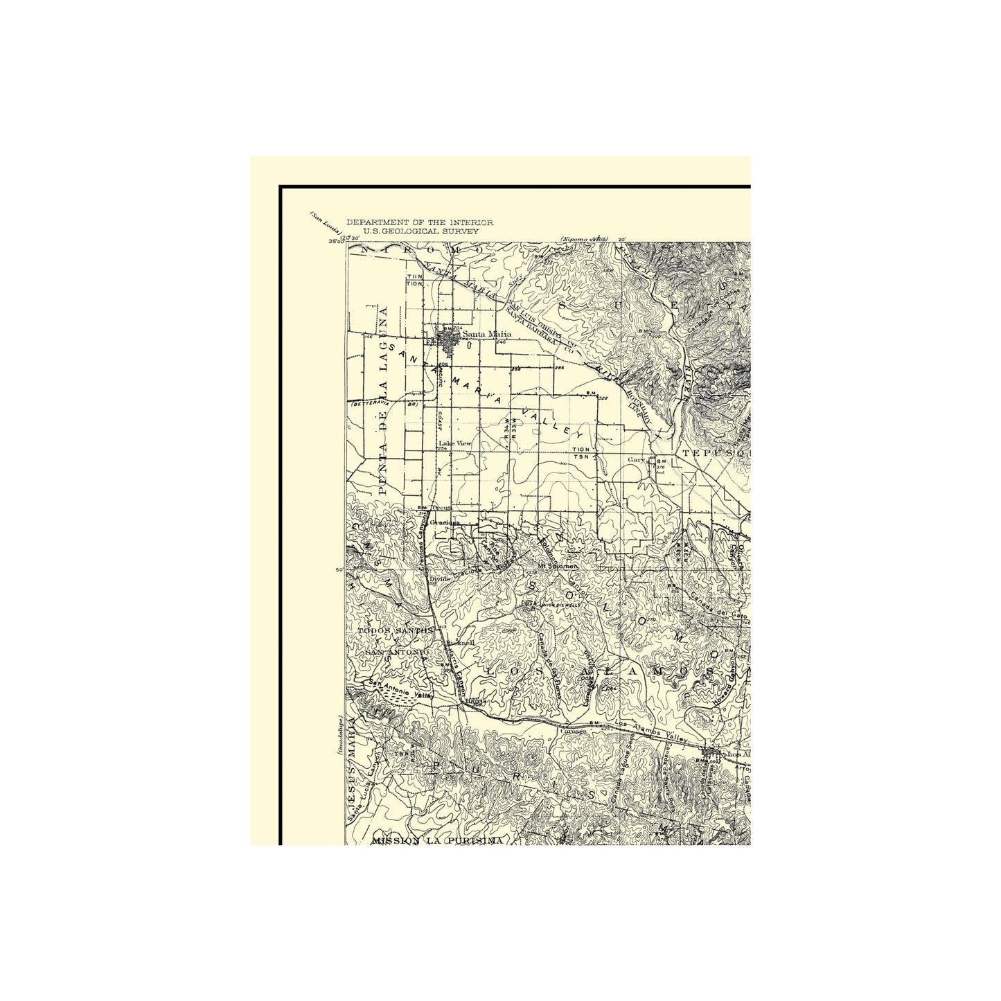 Topographical Map - Lompoc California Quad - USGS 1905 - 23 x 31.67 ...
