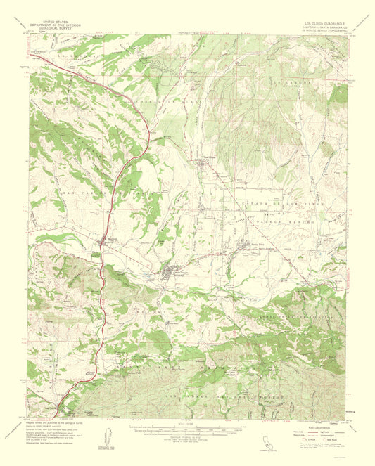 Topographical Map - Los Olivos California Quad - USGS 1962 - 23 x 28.61 - Vintage Wall Art