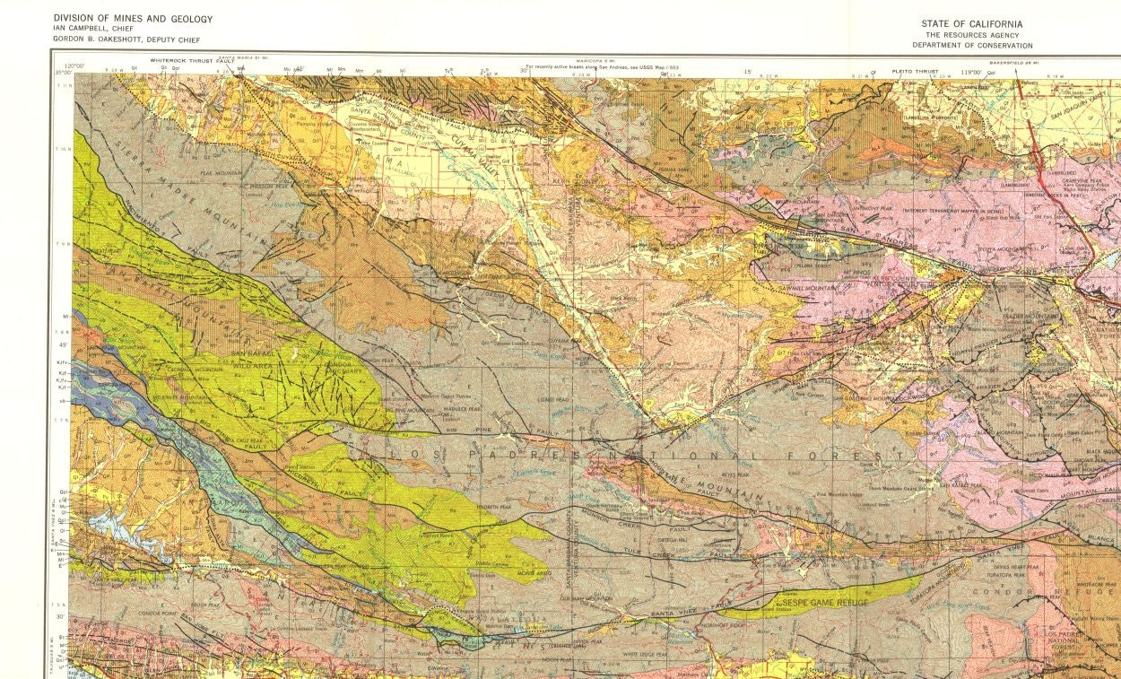 Historic Mine Map - Los Angeles California Geologic Sheet - Jennings 1959 - 37.95 x 23 - Vintage Wall Art