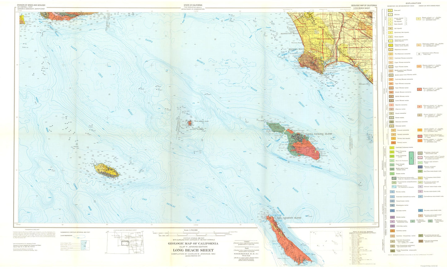 Historic Mine Map - Long Beach California Geologic Sheet - Jennings 1957 - 38.17 x 23 - Vintage Wall Art