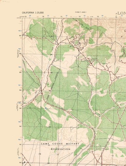 Topographical Map - Lompoc Sheet - US Army 1947 - 23 x 30.47 - Vintage Wall Art