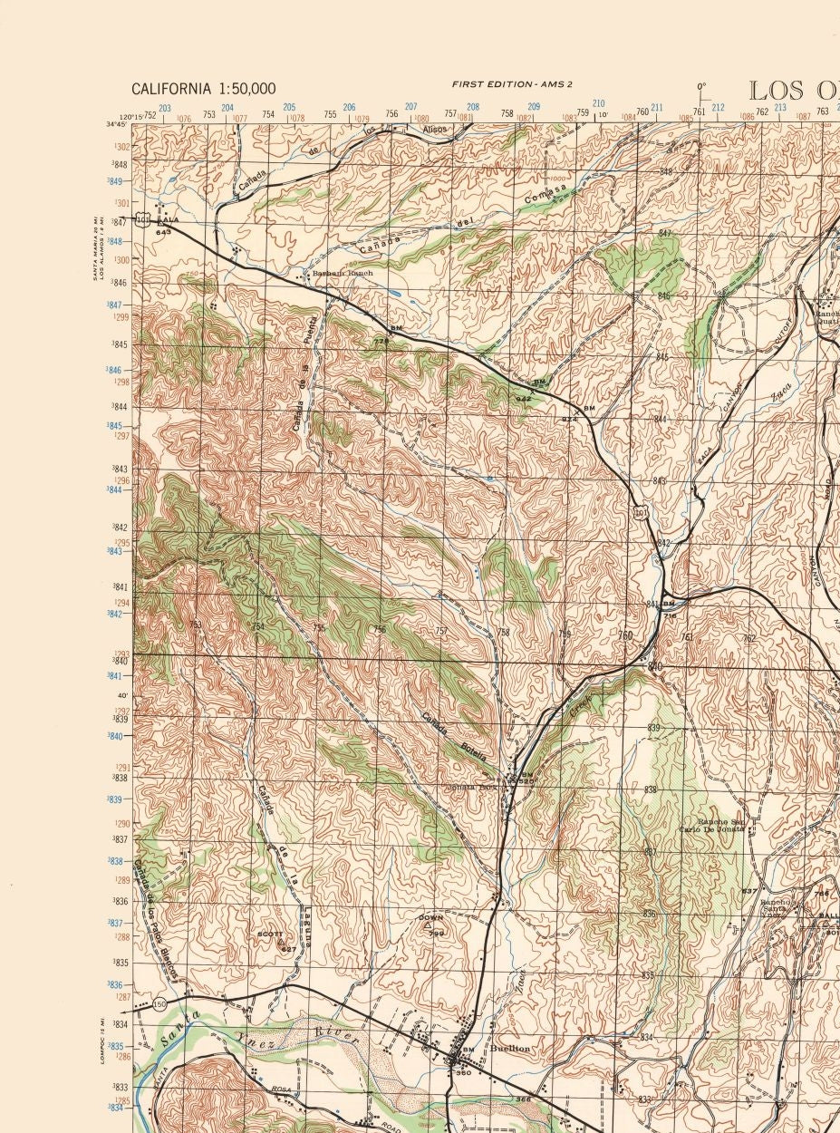 Topographical Map - Los Olivos Sheet - US Army 1942 - 23 x 31.01 - Vin ...