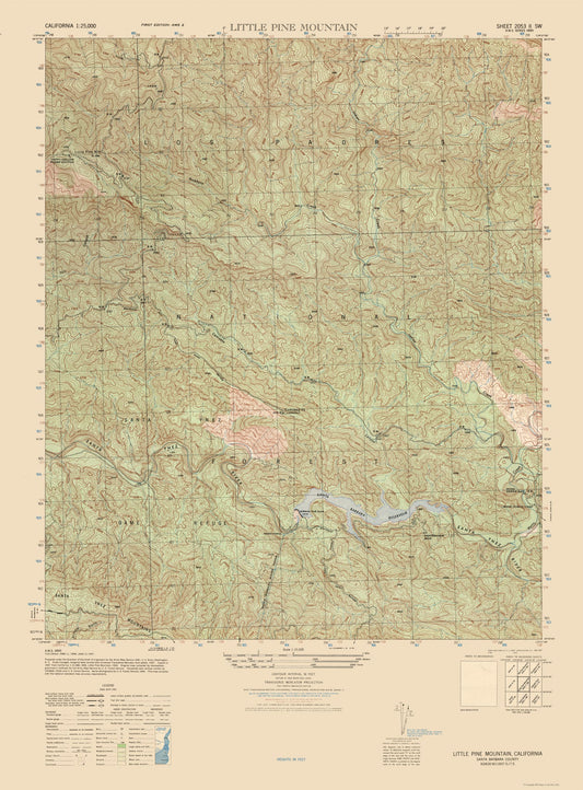 Topographical Map - Little Pine Mountain Sheet - US Army 1944 - 23 x 31.15 - Vintage Wall Art