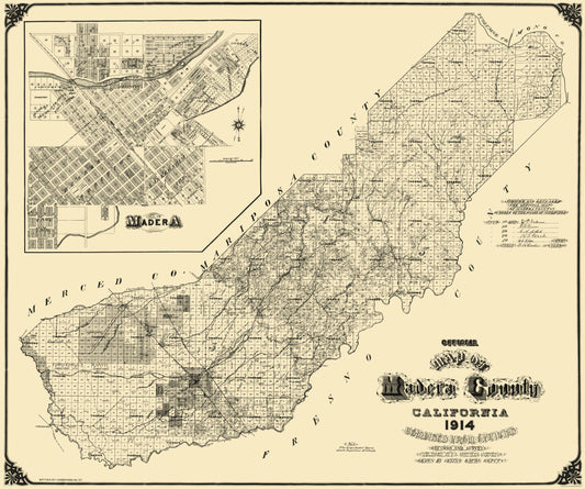 Historic County Map - Madera County California - Smith 1914 - 27.56 x 23 - Vintage Wall Art