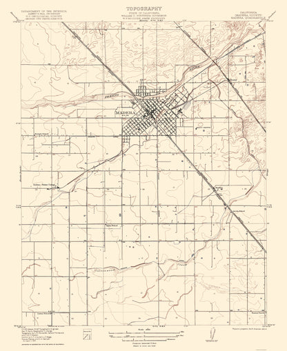 Topographical Map - Madera California Quad - USGS 1922 - 23 x 28.16 - Vintage Wall Art