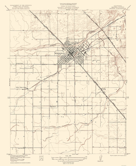 Topographical Map - Madera California Quad - USGS 1922 - 23 x 28.16 - Vintage Wall Art