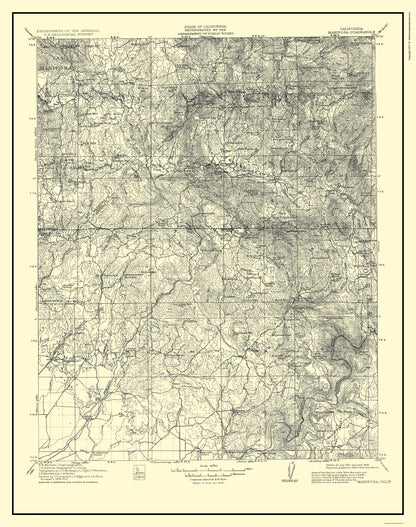 Topographical Map - Mariposa California Quad - USGS 1912 - 23 x 29.14 - Vintage Wall Art