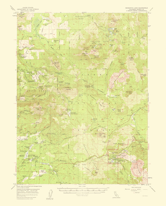 Topographical Map - Manzanita Lake California Quad - USGS 1954 - 23 x 28.60 - Vintage Wall Art