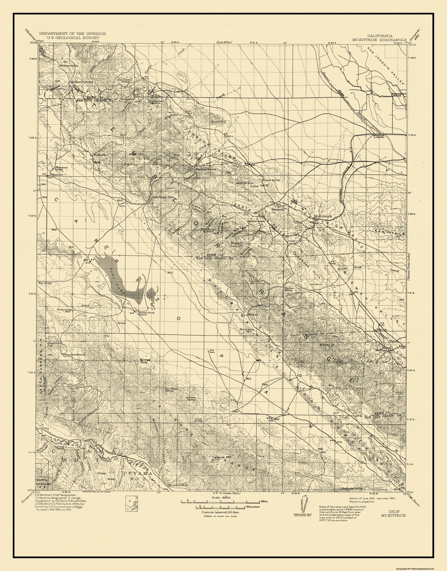 Topographical Map - Mckittrick California Quad - USGS 1912 - 23 x 29.38 - Vintage Wall Art