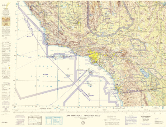 Topographical Map - Mojave Desert Nevada California Sheet - USAF 1961 - 23 x 30.04 - Vintage Wall Art