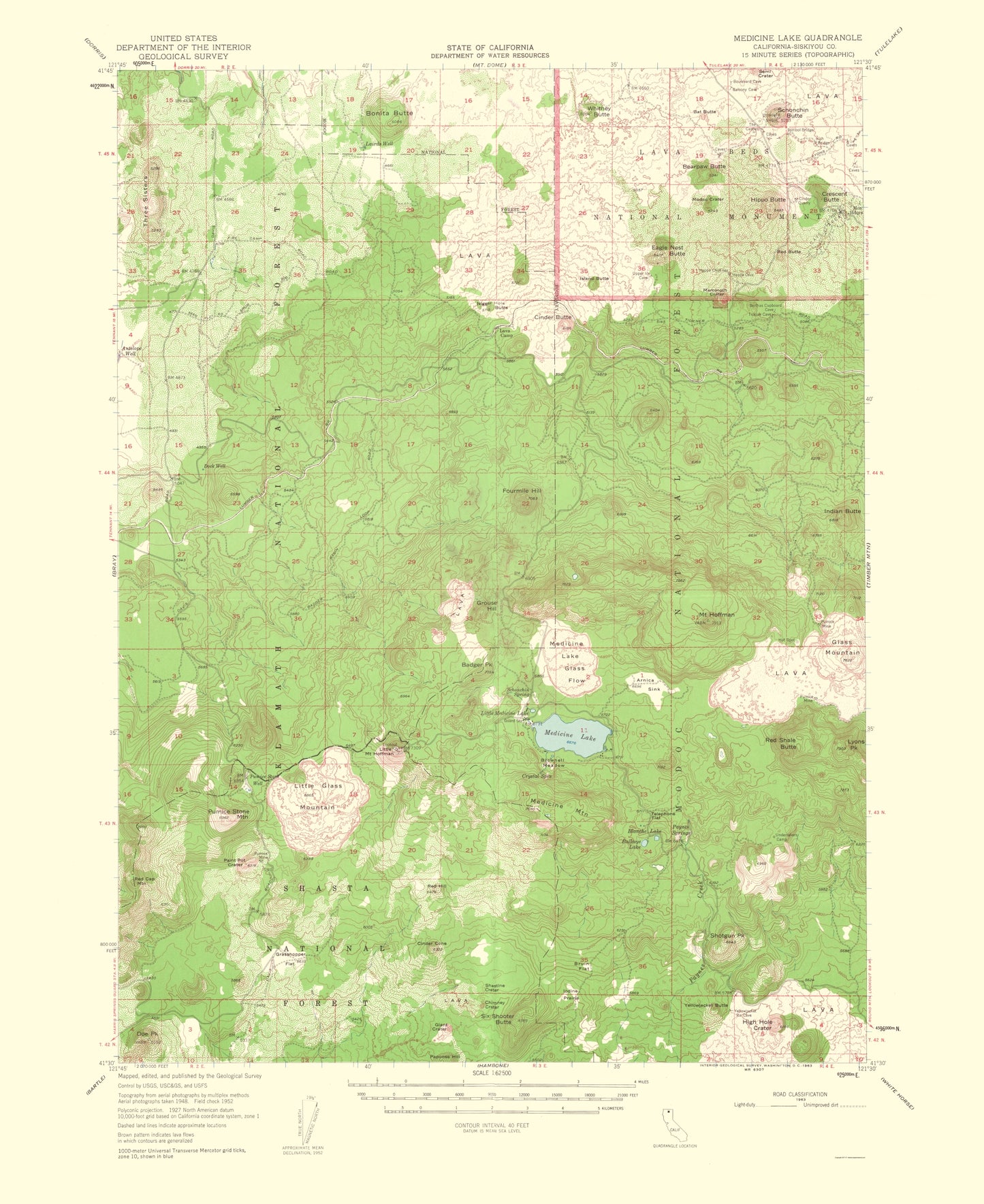 Topographical Map - Medicine Lake California Quad - USGS 1953 - 23 x 28.15 - Vintage Wall Art