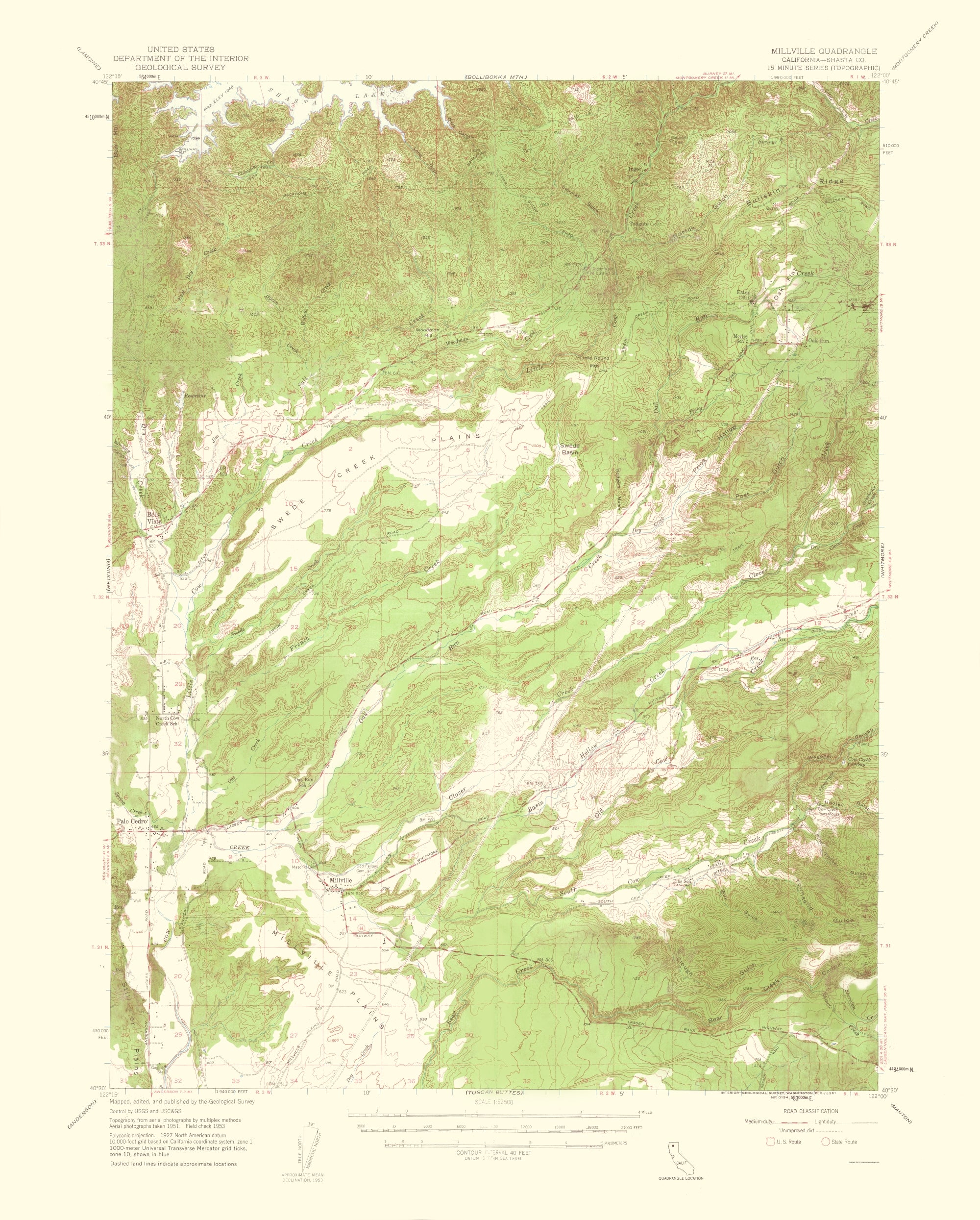 Topographical Map - Millville California Quad - USGS 1961 - 23 x 28.62 ...