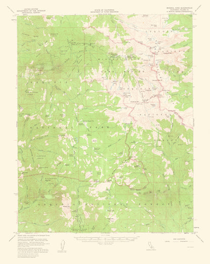 Topographical Map - Mineral King California Quad - USGS 1963 - 23 x 28.84 - Vintage Wall Art