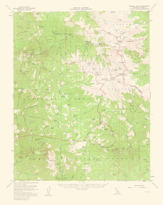 Topographical Map - Mineral King California Quad - USGS 1963 - 23 x 28.84 - Vintage Wall Art