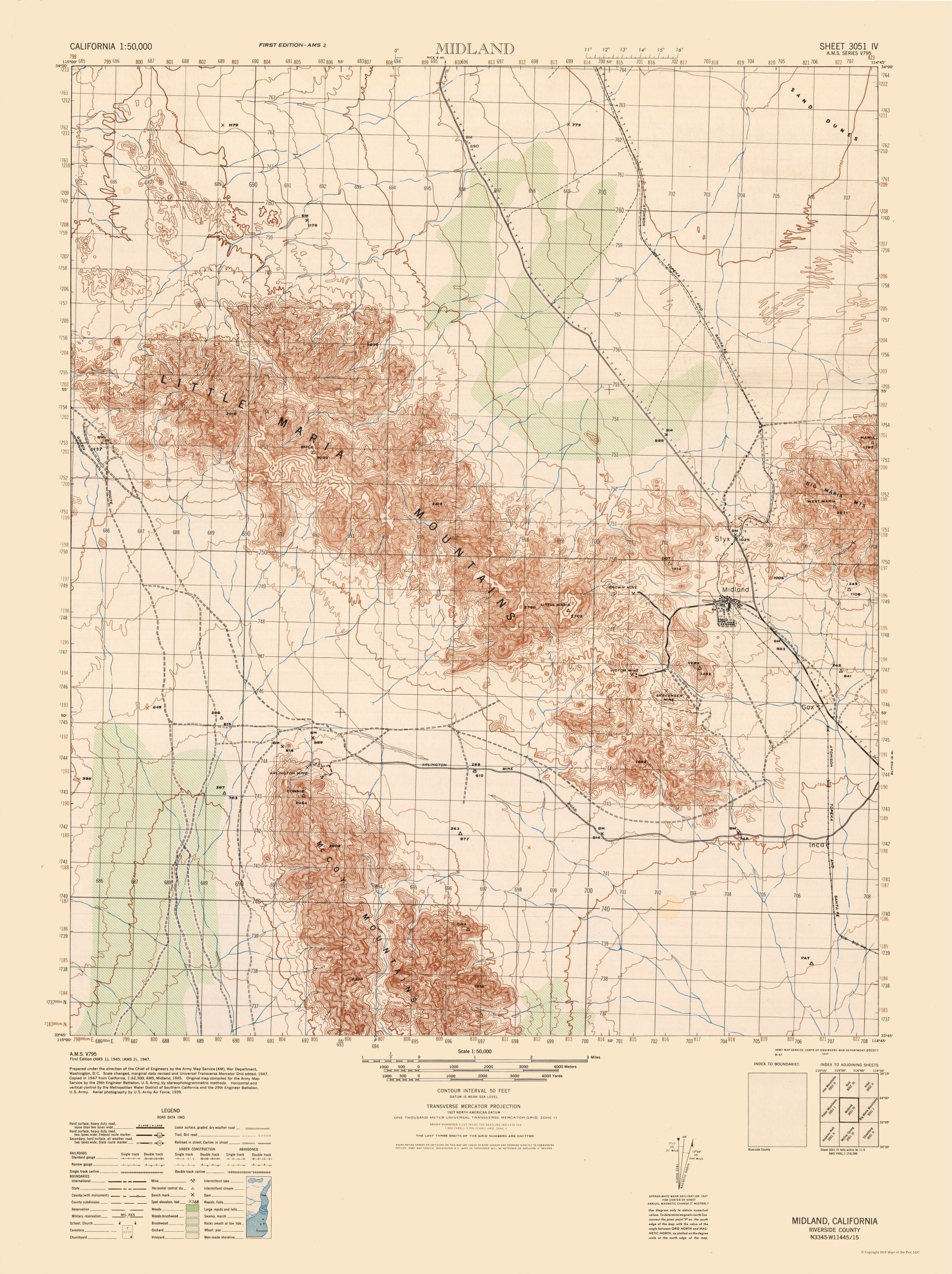 Friedlander Map Topographical Map - Midland Sheet - US Army 1945 - Vintage Wall Art ...