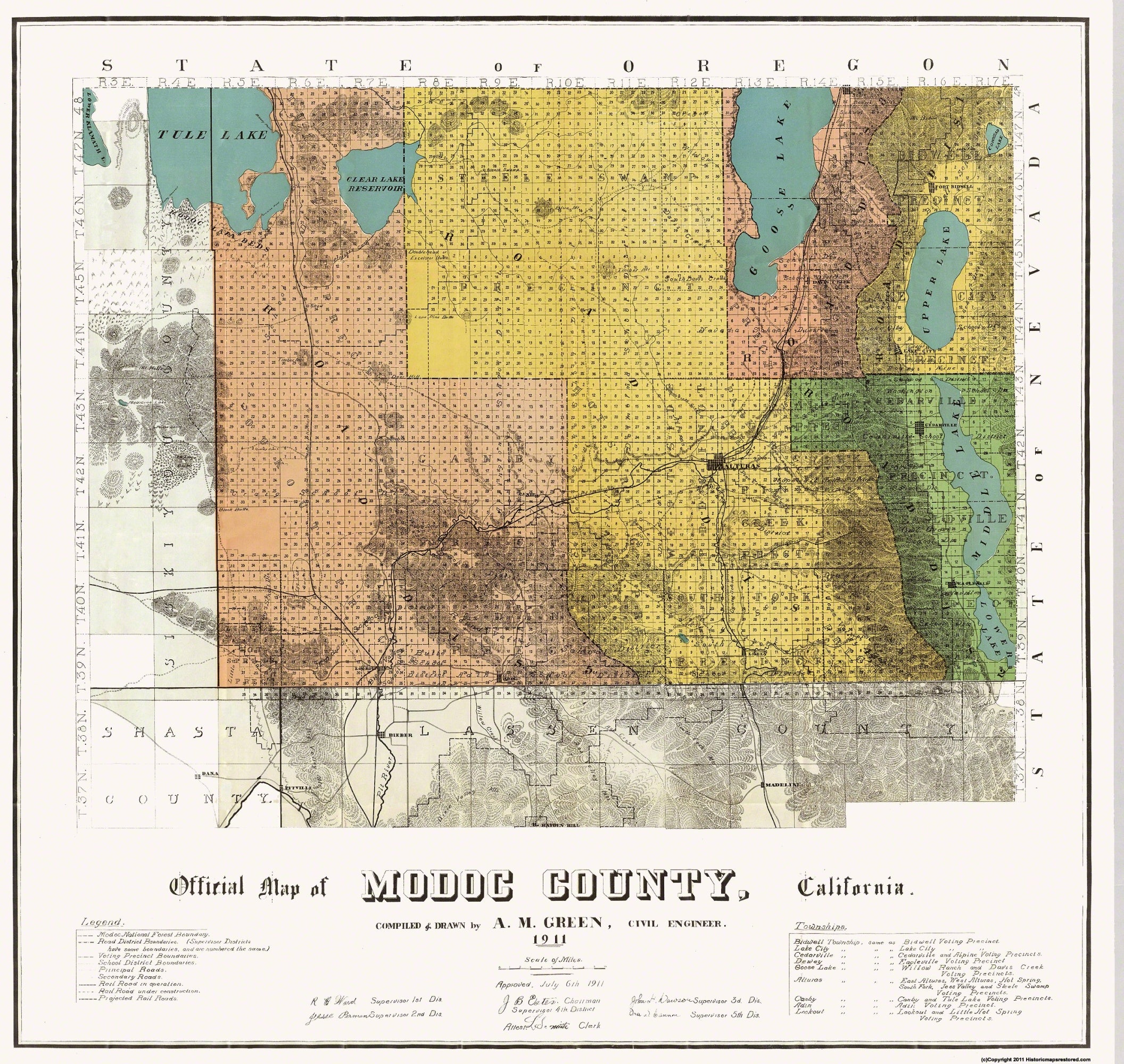 Historic County Map - Modoc County California - Green 1911 - 24.31 x 2 ...