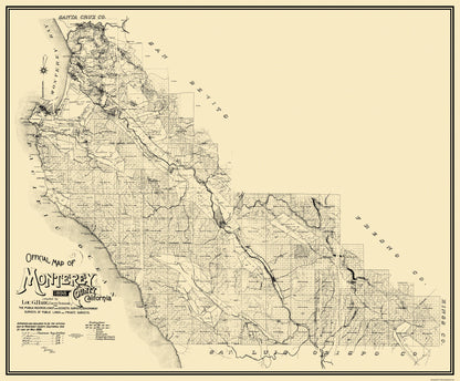 Historic County Map - Monterey County California - Walkup 1898 - 27.81 x 23 - Vintage Wall Art