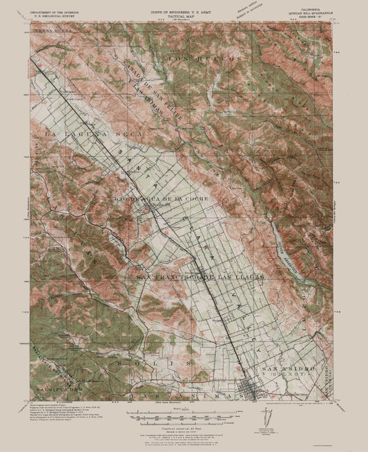 Topographical Map - Morgan Hill California Quad - USGS 1940 - 23 x 28.17 - Vintage Wall Art