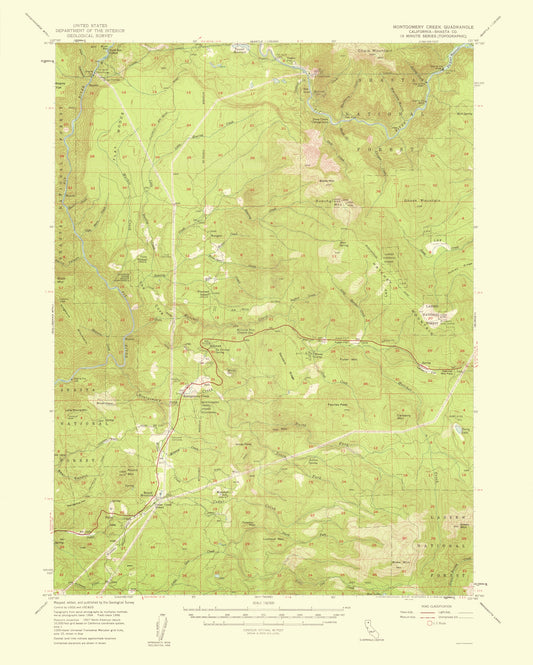 Topographical Map - Montgomery Creek California Quad - USGS 1953 - 23 x 28.68 - Vintage Wall Art