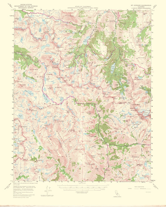 Topographical Map - Mt Goddard California Quad - USGS 1953 - 23 x 28.73 - Vintage Wall Art