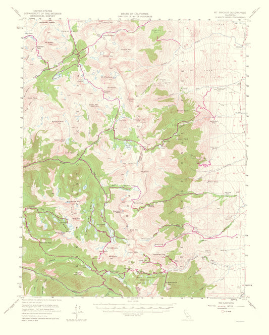 Topographical Map - Mt Pinchot California Quad - USGS 1953 - 23 x 28.62 - Vintage Wall Art