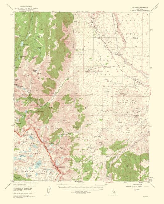 Topographical Map - Mt Tom California Quad - USGS 1953 - 23 x 28.69 - Vintage Wall Art