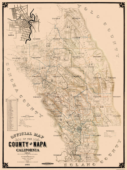 Historic County Map - Napa County California - Buckman 1895 - 23 x 30.81 - Vintage Wall Art