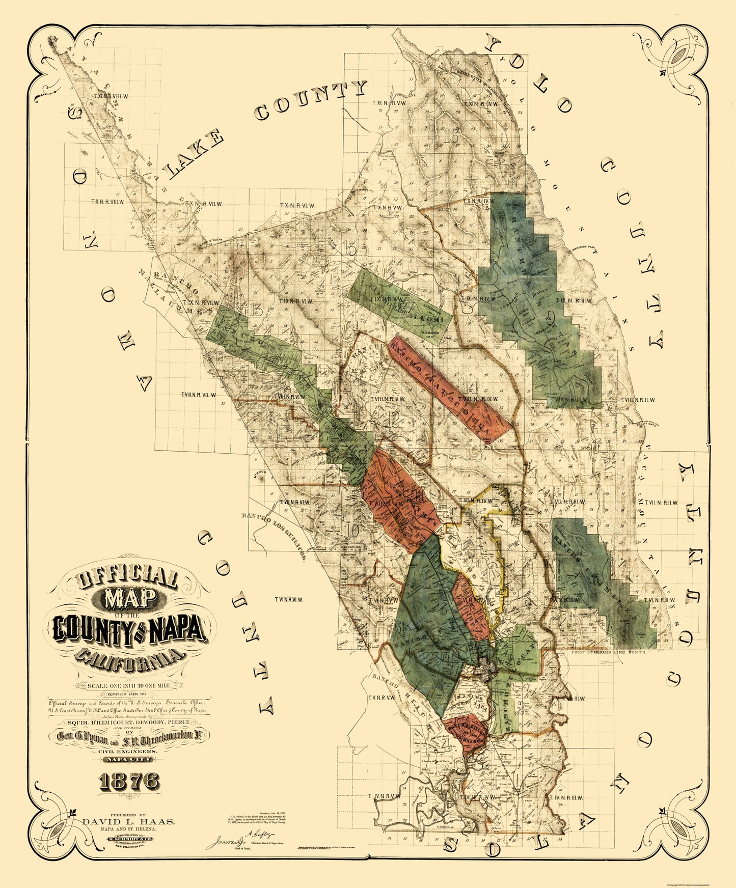 Historic County Map - Napa County California - Haas 1876 - 23 x 27.75 - Vintage Wall Art