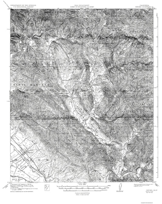 Topographical Map - Nipomo California Quad - USGS 1922 - 23 x 28.88 - Vintage Wall Art