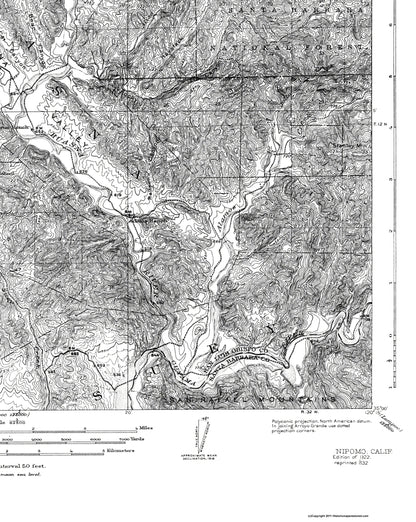 Topographical Map - Nipomo California Quad - USGS 1922 - 23 x 28.88 - Vintage Wall Art